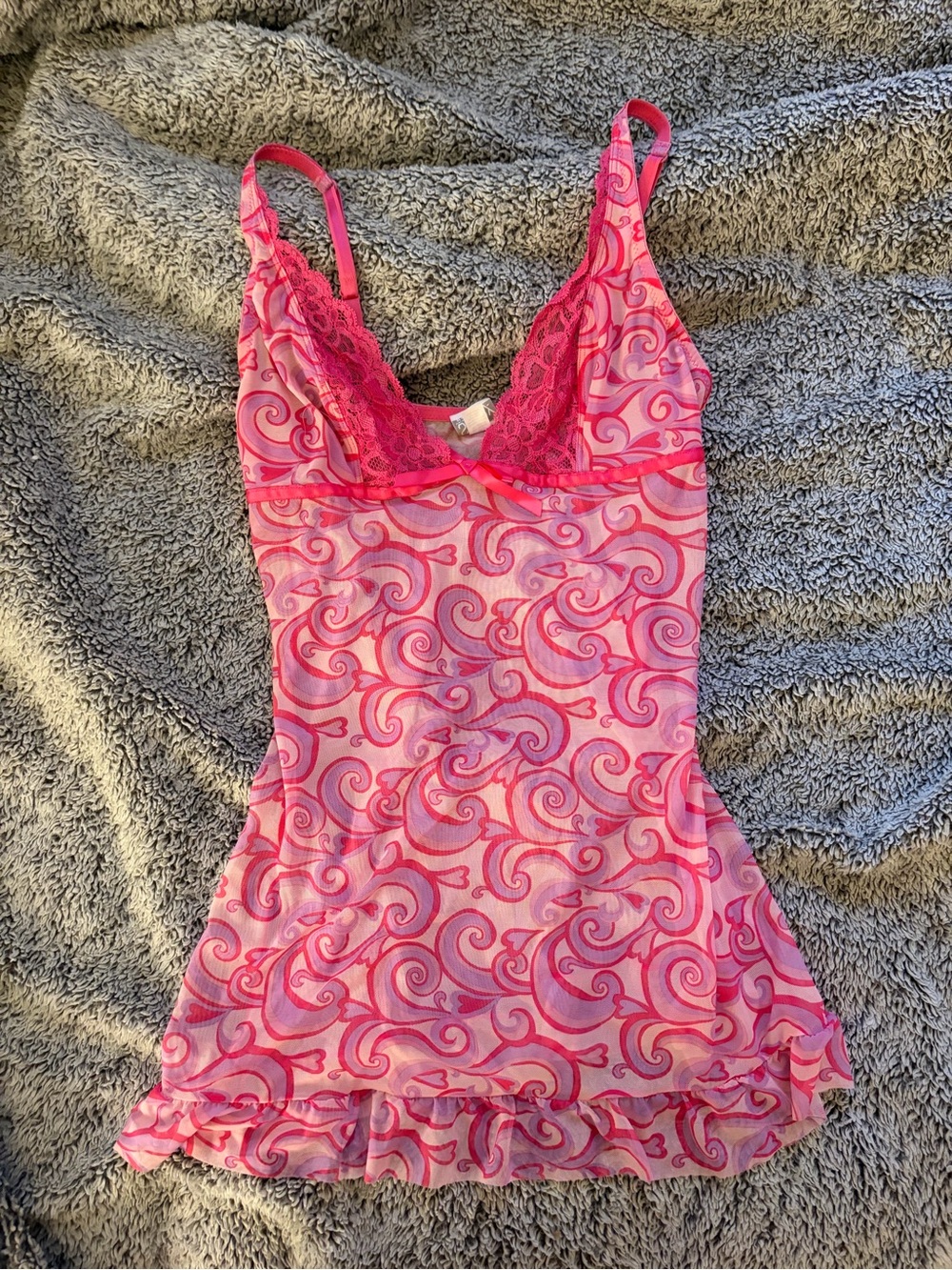 Shirley of Hollywood Pink Swirl Lace-Trim Chemise